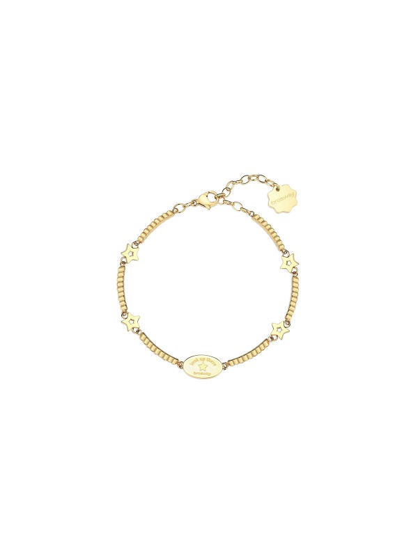 Brosway CHAKRA narukvica u boji žutog zlata sa motivom zvezde donosi simboliku nade i snage. Elegantna narukvica sa ovalnim medaljonom i gravurom “LOOK UP THERE” izrađena je od nerđajućeg čelika – savršena za svaku priliku.