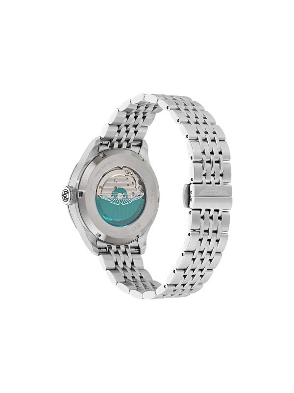 Aston Martin MTTS1F504 – automatik sat koji spaja luksuz, nasleđe i inženjersku preciznost. Kućište od nerđajućeg čelika prečnika 41mm sadrži skeleton brojčanik u podium zelenoj boji sa istorijskim logom Aston Martina iz 1913. godine. Transparentna poleđina otkriva automatski mehanizam sa rotorom u istoj nijansi, dok čelična narukvica u boji srebra donosi sofisticiran i moćan izgled. Sat za muškarce koji cene eleganciju i snagu performansi.