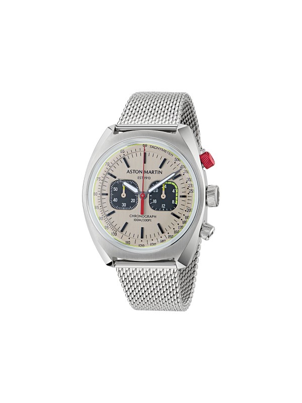 Aston Martin MTTS2F501 – luksuzni muški hronograf koji spaja eleganciju i sportski duh. Kućište od nerđajućeg čelika prečnika 43mm sa brojčanikom u boji šampanjca i crnim podbrojčanicima pruža sofisticiran izgled, dok mrežasta (mesh) narukvica od čelika donosi moderan karakter. Osvetljene kazaljke, mineralno staklo sa safirnom prevlakom i vodootpornost 100m čine ovaj sat savršenim izborom za muškarce koji traže stil i performanse u jednom.