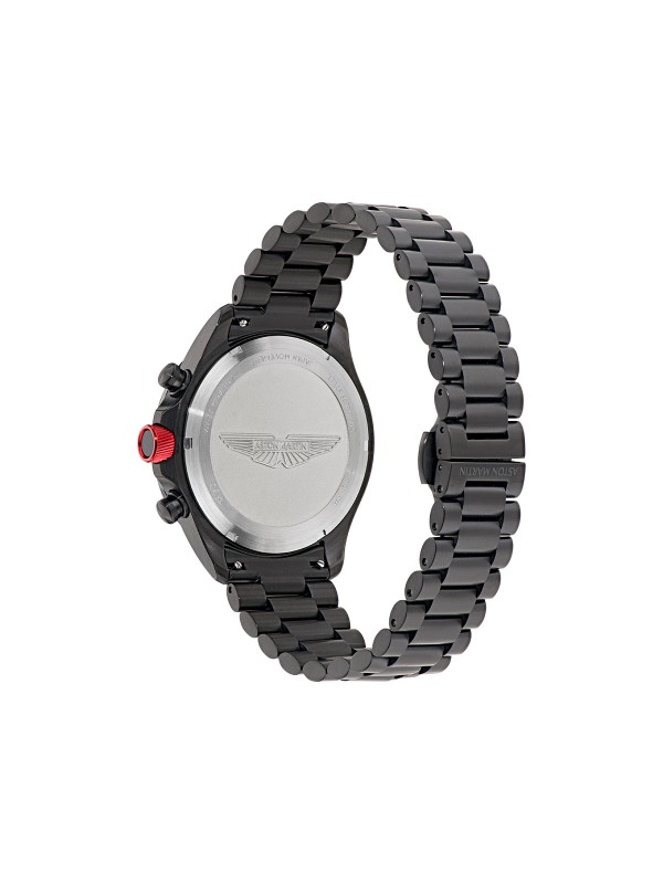 Aston Martin MTIS1F504 – muški hronograf od recikliranog nerđajućeg čelika sa IP prevlakom u crnoj boji. Elegantno crno kućište i brojčanik sa crvenim akcentima i tahimetarskom skalom. Osvetljene kazaljke, vodootpornost 100m i mineralno staklo sa safirnom prevlakom čine ovaj model simbolom luksuzne sportske elegancije.