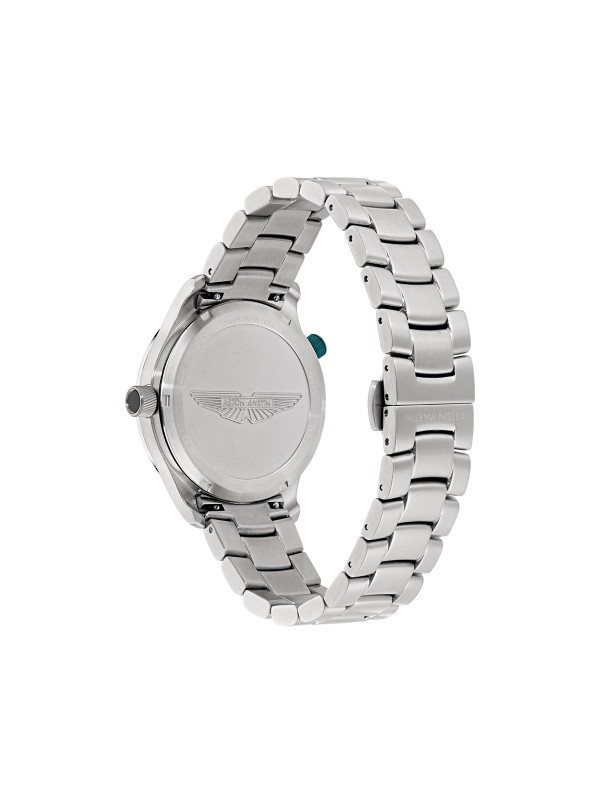 Aston Martin MTIZ1F503 – luksuzni muški GMT box set sat sa dve narukvice: čeličnom u boji srebra i silikonskom u prepoznatljivoj zelenoj Aston Martin boji. Crni brojčanik sa detaljima u podijum zelenoj i limeta boji ističe sportsko nasleđe i sofisticiran dizajn.