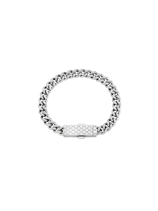 Aston Martin MJIUF5BL2 – muška narukvica od nerđajućeg čelika 316L u boji srebra, sa karikama i pločicom na kojoj je ugraviran logotip ASTON MARTIN. Simbol elegancije, luksuza i britanskog nasleđa. Dužina: 20 cm (veličina L).