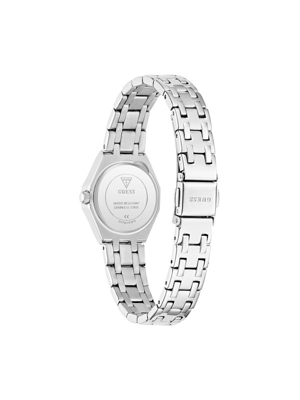 GUESS GW1010L1 – elegantan ženski elegantni sat iz kolekcije Fall 2025. Kućište i narukvica izrađeni su od visokokvalitetnog nerđajućeg čelika, sa kvarcni mehanizmom. U Boji Srebra i prepoznatljiv Guess dizajn čine ovaj model savršenim dodatkom svakoj odevnoj kombinaciji.