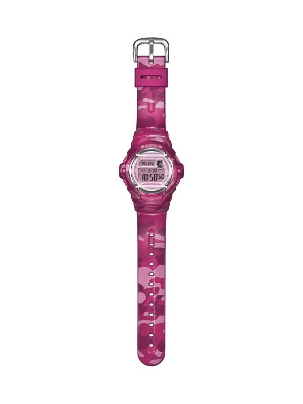 Ženski Casio Baby-G digitalni sat sa pink kamuflažnim printom. Otporan na udarce, vodootporan do 200 m i sa super osvetljenjem. Naruči online!