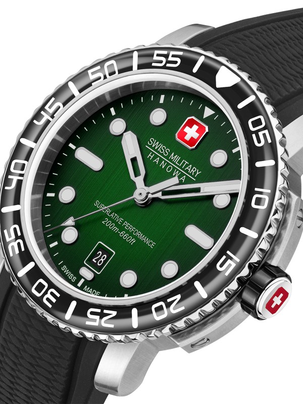 Swiss Military Hanowa Black Marlin muški ronilački sat sa zelenim brojčanikom. Nerđajući čelik, safirno staklo i 5 godina garancije. Naruči online!