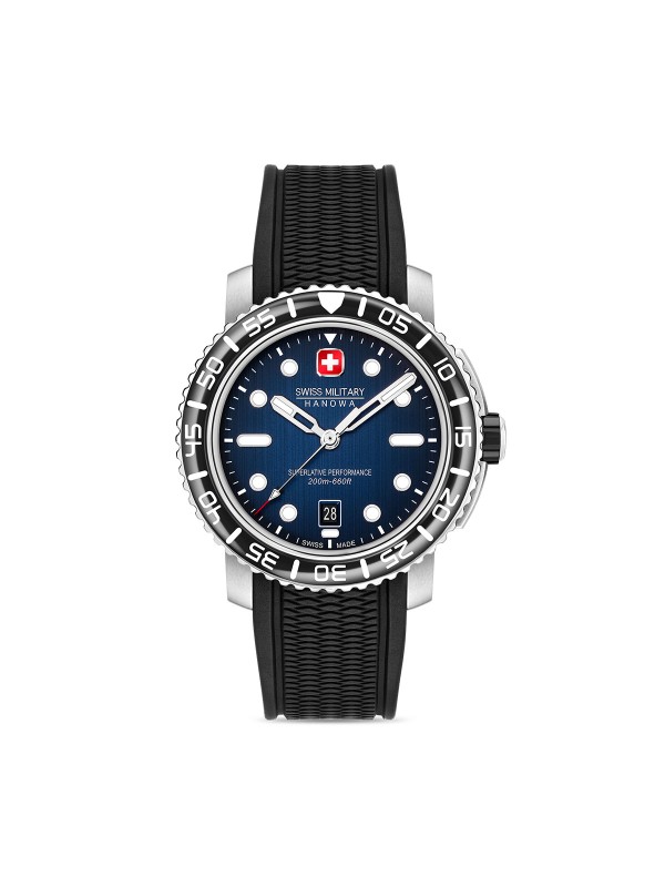 Swiss Military Hanowa Black Marlin muški ronilački sat sa teget brojčanikom. Kućište 44 mm, nerđajući čelik i vodootpornost do 200 m. Naruči online!