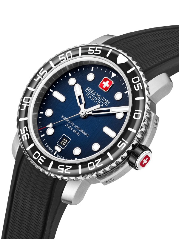 Swiss Military Hanowa Black Marlin muški ronilački sat sa teget brojčanikom. Kućište 44 mm, nerđajući čelik i vodootpornost do 200 m. Naruči online!
