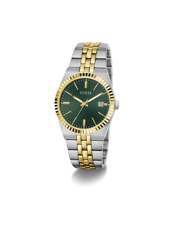 Guess VINCENT muški sat sa zelenim brojčanikom i kućištem u kombinaciji srebra i žutog zlata. Prečnik 39 mm i elegantan dizajn. Naruči online!