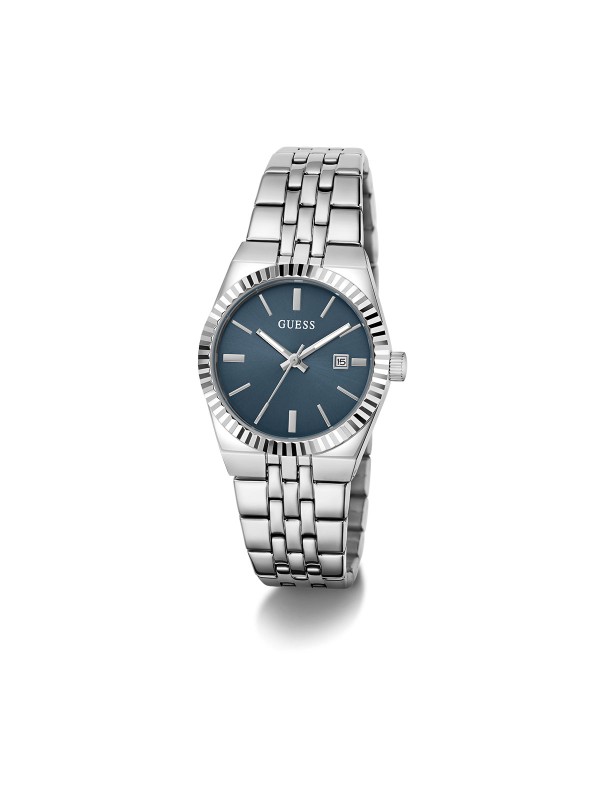 Guess VERA ženski sat u srebrnoj boji sa plavim sunray brojčanikom. Prečnik 32 mm, kvarcni mehanizam i bezvremenski dizajn. Naruči online!