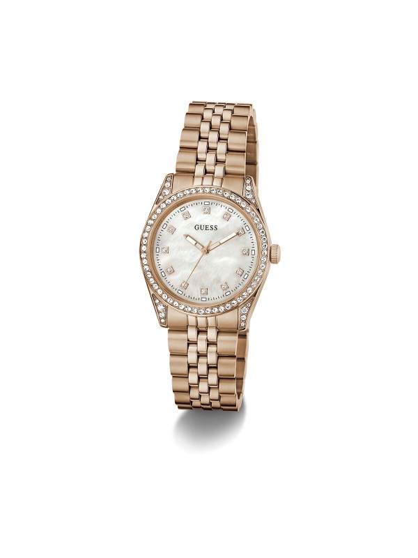 GUESS JADA ženski sat u boji roze zlata sa sedefastim brojčanikom i cirkonima. Elegantan i sofisticiran dizajn. Naruči online!