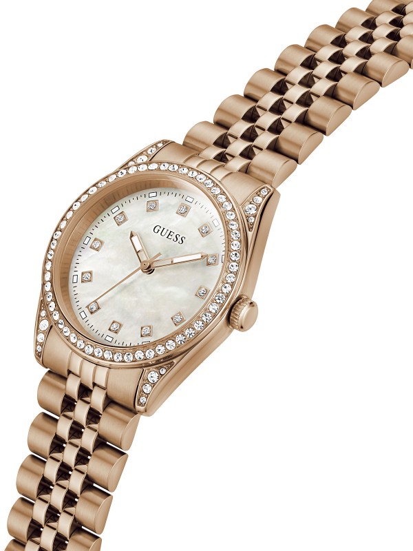 GUESS JADA ženski sat u boji roze zlata sa sedefastim brojčanikom i cirkonima. Elegantan i sofisticiran dizajn. Naruči online!