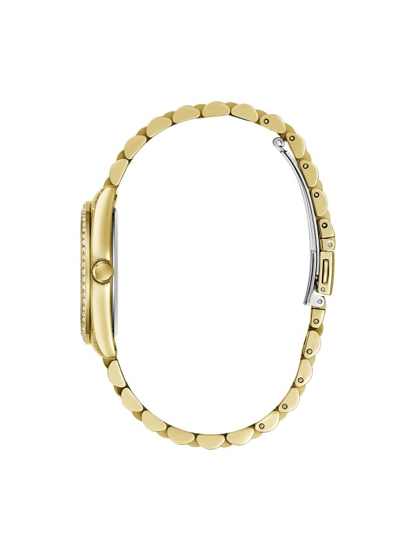 Guess JADA ženski sat u boji žutog zlata sa sedefastim brojčanikom i cirkonima. Prečnik 34 mm i elegantan dizajn. Naruči online!