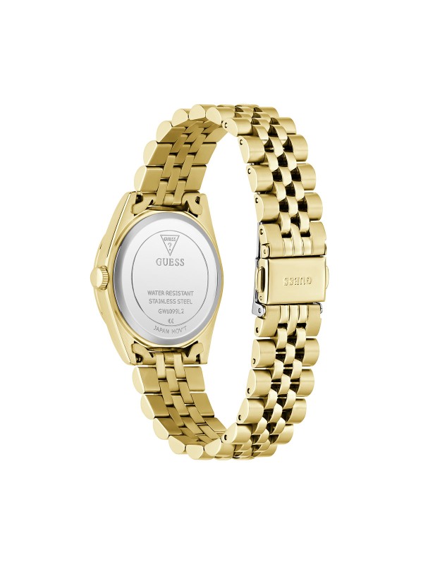 Guess JADA ženski sat u boji žutog zlata sa sedefastim brojčanikom i cirkonima. Prečnik 34 mm i elegantan dizajn. Naruči online!