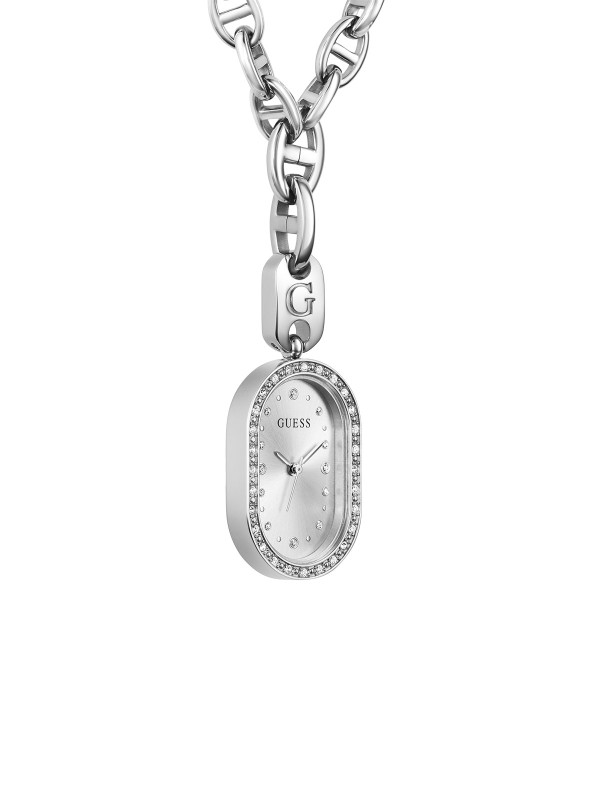 Guess Odette ženska ogrlica-sat u srebrnoj boji sa cirkonima i sunray brojčanikom. Elegantan i upečatljiv dizajn. Naruči online!