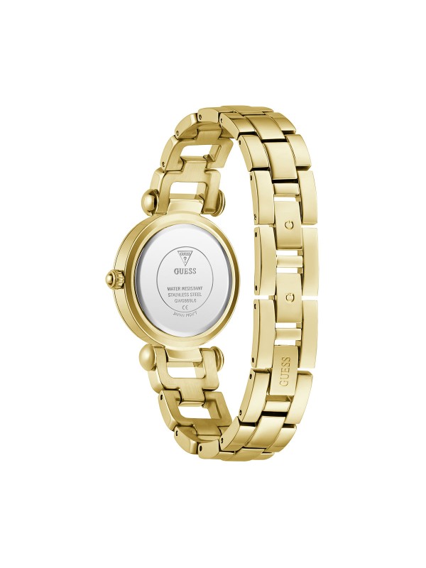 Guess GINGER ženski sat u boji žutog zlata sa plavim sunray brojčanikom i cirkonima. Prečnik 30 mm i kvarcni mehanizam. Naruči online!