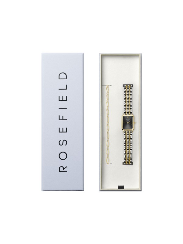 Ženski Rosefield Octagon XS sat sa oktagonalnim kućištem u boji žutog zlata i narukvicom od nerđajućeg čelika. Elegantan dizajn. Naruči online!