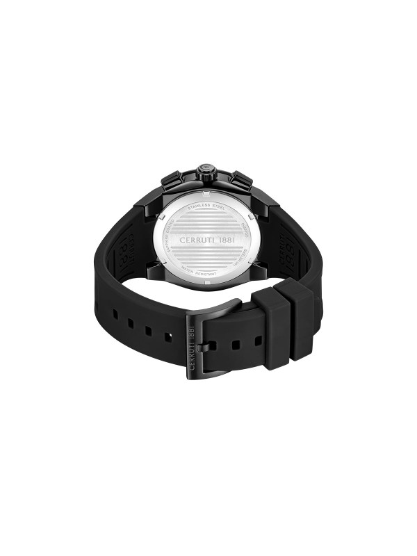 Cerruti 1881 Ruscello. Crni sportski sat sa industrijskim zavrtnjima. Crna silikonska narukvica koja diše i 100m vodootpornost.