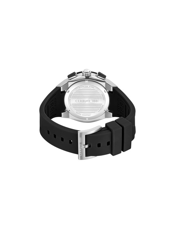 Cerruti 1881 Ruscello. Srebrni sportski sat sa industrijskim zavrtnjima. Crna narukvica koja diše i 100m vodootpornost.