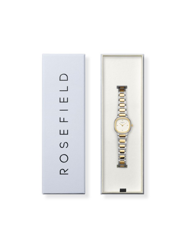 Rosefield Gaia XS Two-Tone. Dvobojni ženski sat (srebro/zlato). Malo kućište (25mm) i bež brojčanik. Savršen uz nakit.