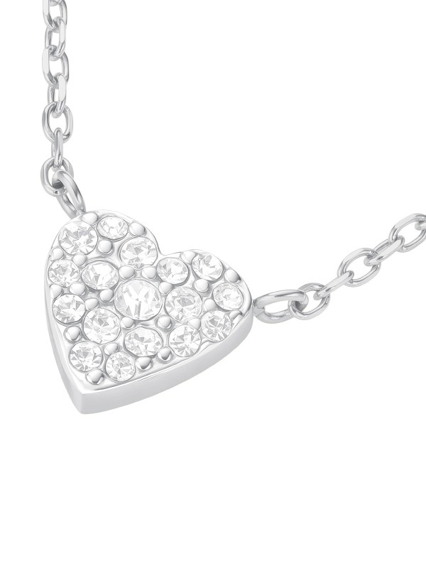 Blistava ogrlica od nerđajućeg čelika u srebrnom tonu. Privesak u obliku srca bogato optočen cirkonima za savršen romantični poklon.