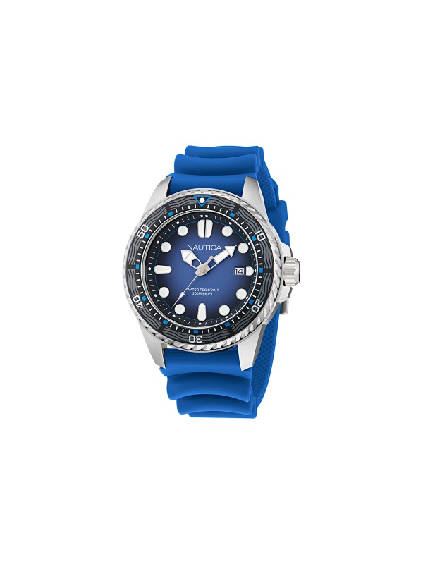 Nautica NCT Sea Dive muški ronilački sat u box setu sa dve silikonske narukvice, kvarcnim mehanizmom, datumom i vodootpornošću do 200m.