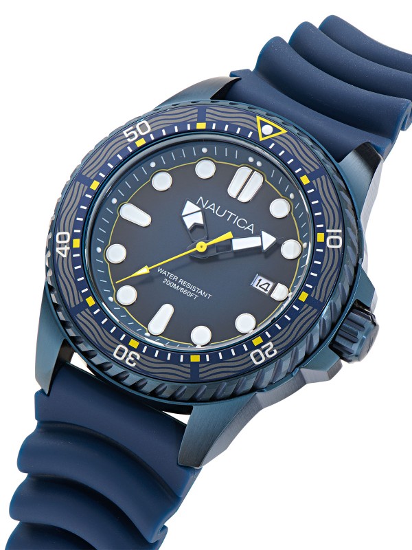 Nautica NCT Sea Dive muški ronilački sat u teget boji sa silikonskom narukvicom, kvarcnim mehanizmom, datumom i vodootpornošću do 200m.