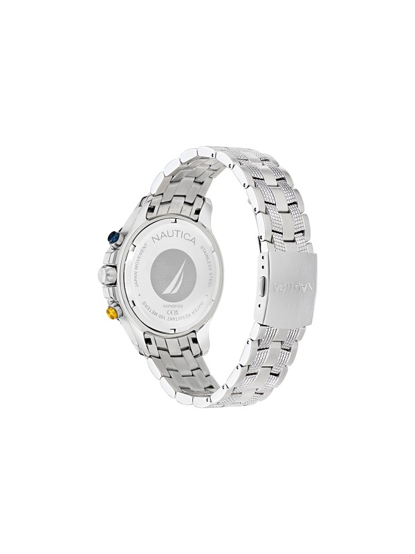 Muški Nautica NST hronograf sa teget brojčanikom, čeličnim kućištem od recikliranog čelika, osvetljenim kazaljkama i vodootpornošću do 100m.