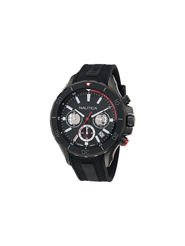 Nautica NST muški hronograf box set sa dve silikonske narukvice, crnim brojčanikom, kvarcnim mehanizmom i vodootpornošću do 100m.