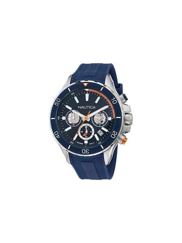 Nautica NST muški hronograf box set sa dve silikonske narukvice, teget brojčanikom, kvarcnim mehanizmom i vodootpornošću do 100m.