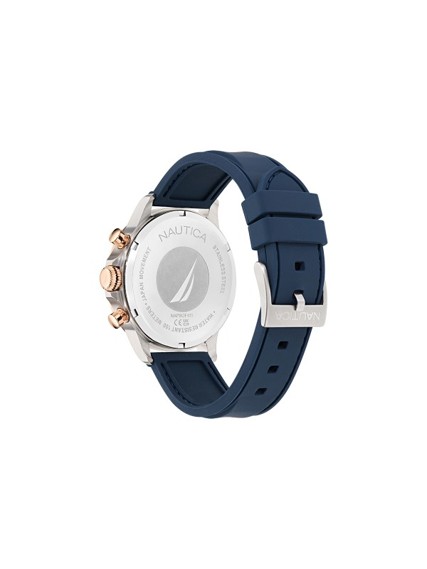 Nautica NCT Blue Ocean box set muški hronograf sa teget brojčanikom, kvarcnim mehanizmom, dve narukvice i vodootpornošću do 100m.