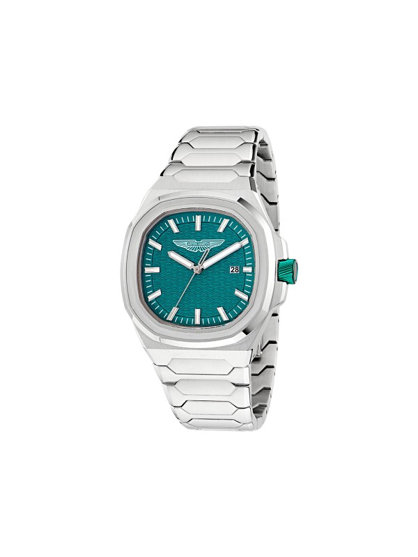 Aston Martin GPQ muški sat sa zelenim brojčanikom i kućištem od nerđajućeg čelika. Kućište 42 mm, datumski prikaz i elegantan dizajn. Naruči online!