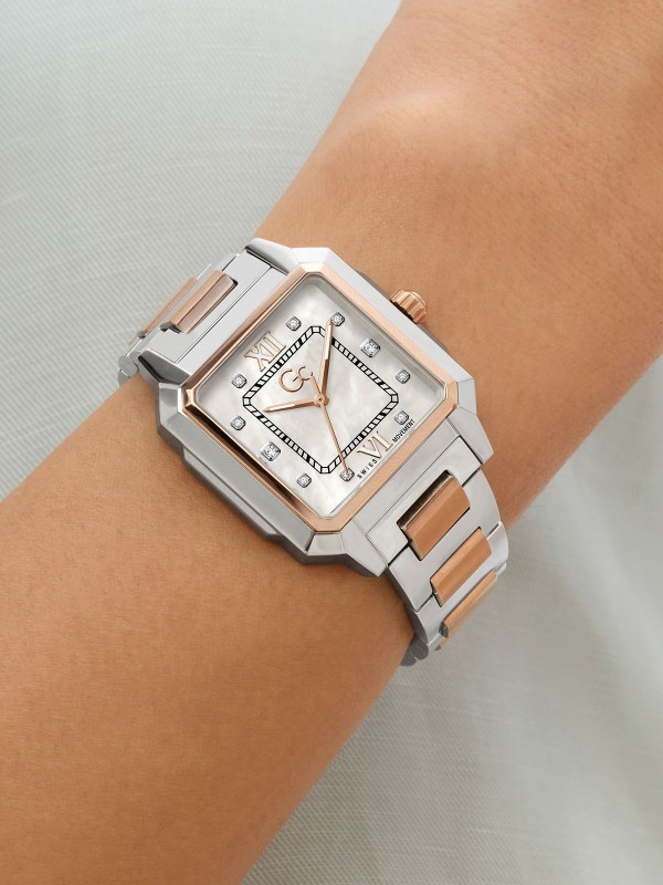 Gc Square Cut Lady ženski sat sa kvadratnim kućištem u kombinaciji srebra i roze zlata. Safirno staklo i švajcarski kvarcni mehanizam. Naruči online!