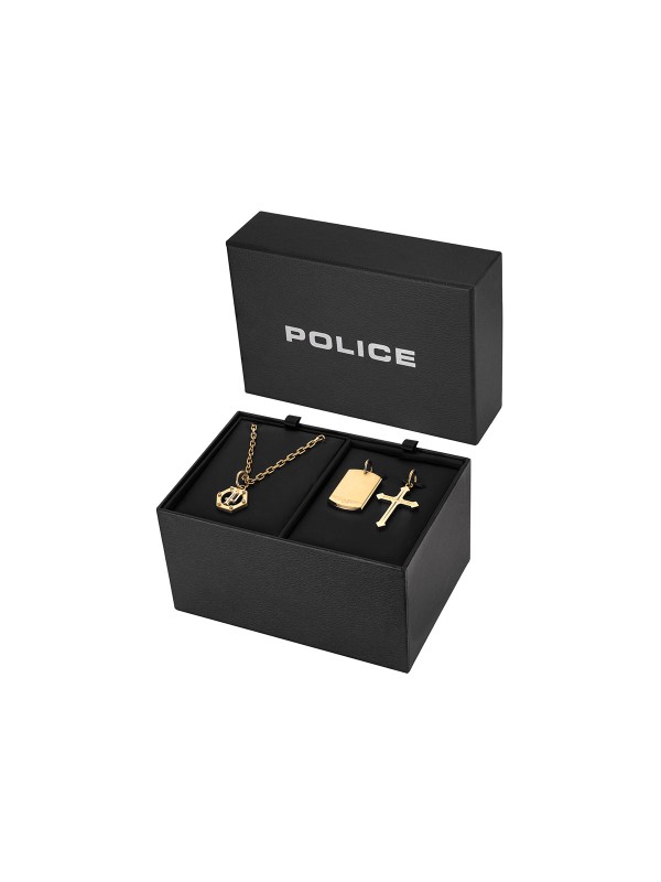 Police TRIPLELOCK muška ogrlica u boji žutog zlata sa tri zamenljiva priveska. Podesiva dužina i svestran dizajn. Naruči online!