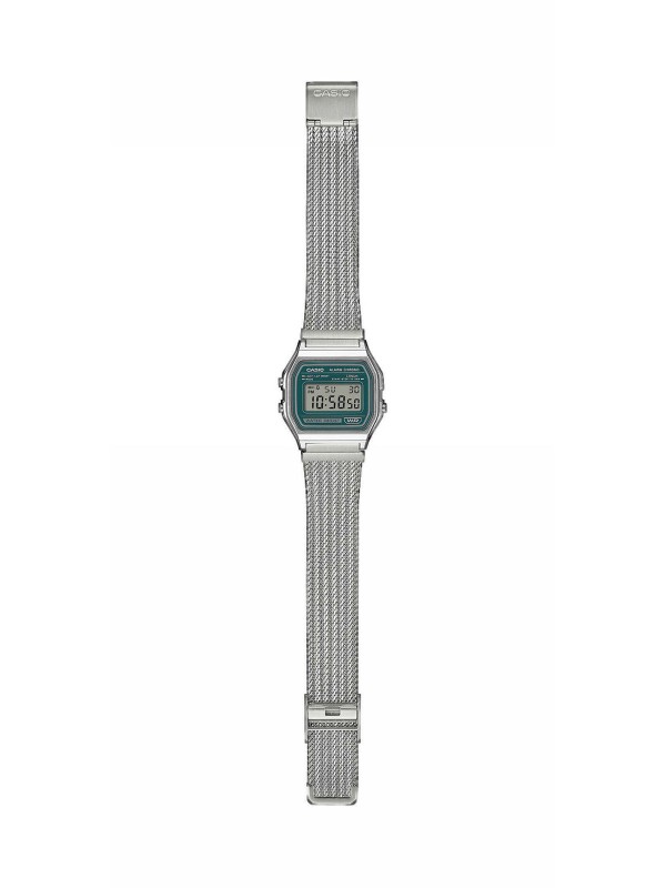Casio Vintage digitalni sat sa srebrnom mesh narukvicom i LED osvetljenjem. Alarm, štoperica i klasičan retro izgled. Naruči online!