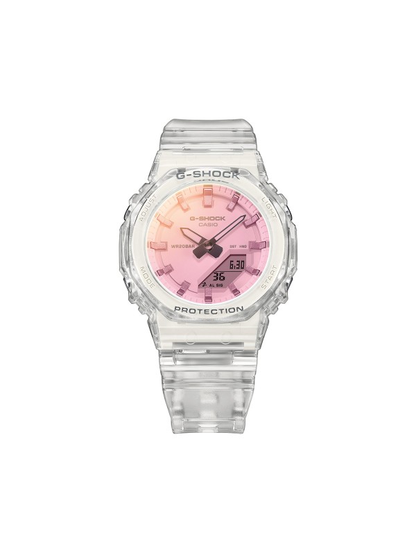 Ženski Casio G-SHOCK sat u transparentno beloj boji sa pink brojčanikom. Analogno-digitalni prikaz i vodootpornost 200 m. Poruči online!