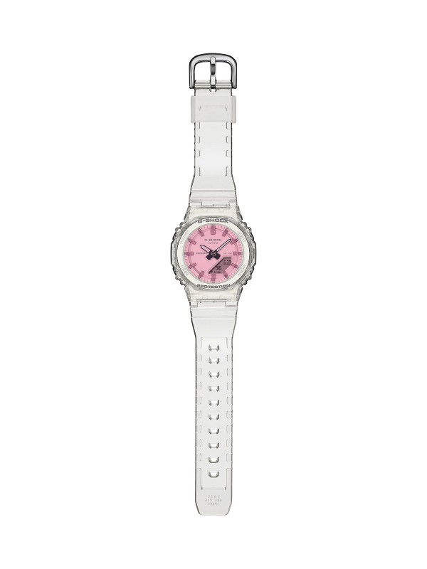 Ženski Casio G-SHOCK sat u transparentno beloj boji sa pink brojčanikom. Analogno-digitalni prikaz i vodootpornost 200 m. Poruči online!