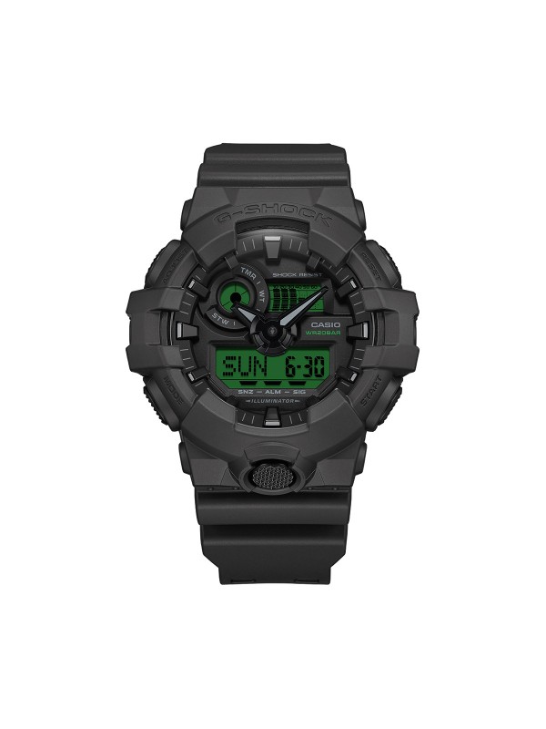 G-SHOCK analogno-digitalni sat sa crnim kućištem i elektrozelenim detaljima. Otporan na udarce i vodootporan do 200 m. Poruči online!