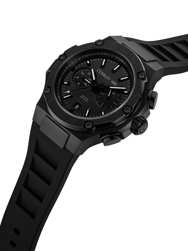 Cerutti LUCARDO BLACK EDITION muški sat sa dual time funkcijom i crnom silikonskom narukvicom. Vodootpornost 100 m i sportski dizajn.