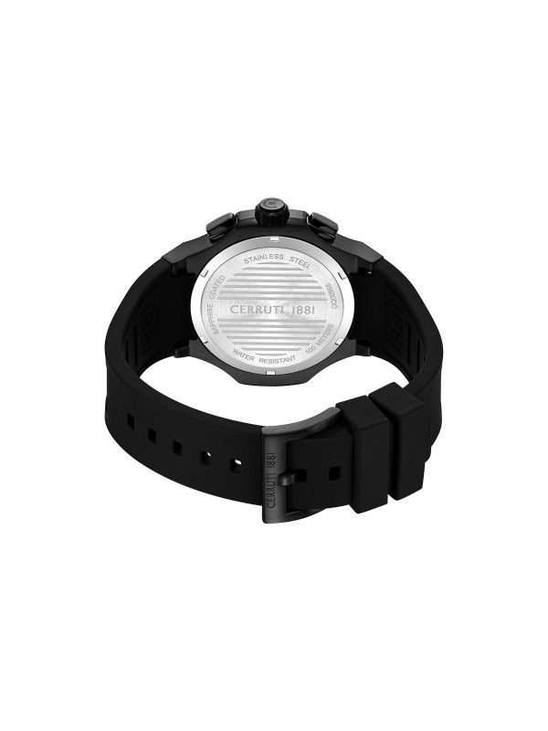 Cerutti LUCARDO BLACK EDITION muški sat sa dual time funkcijom i crnom silikonskom narukvicom. Vodootpornost 100 m i sportski dizajn.
