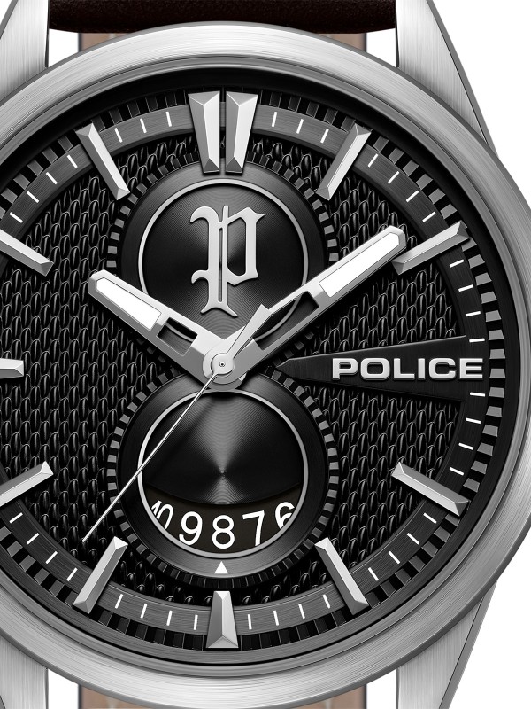 Police STYLESHIFT muški analogni sat sa crnom kožnom narukvicom i kućištem od nerđajućeg čelika. Vodootpornost 50 m i elegantan dizajn.