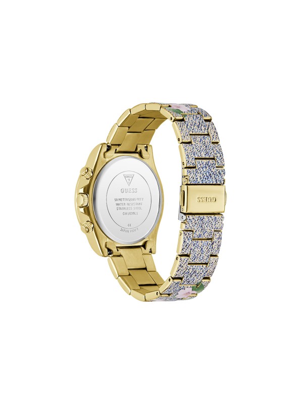 Upečatljiv GUESS Rosalie ženski sat od 38mm. Jedinstven dizajn sa printom teksasa i cvetnim motivima. Multifunkcionalan mehanizam i vodootpornost do 50m.