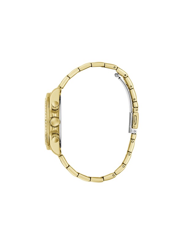 Blistavi GUESS Victoria ženski sat od 36mm u zlatnom tonu. Brojčanik i korona su prekriveni cirkonima za maksimalan sjaj. Multifunkcionalan i vodootporan do 50m.