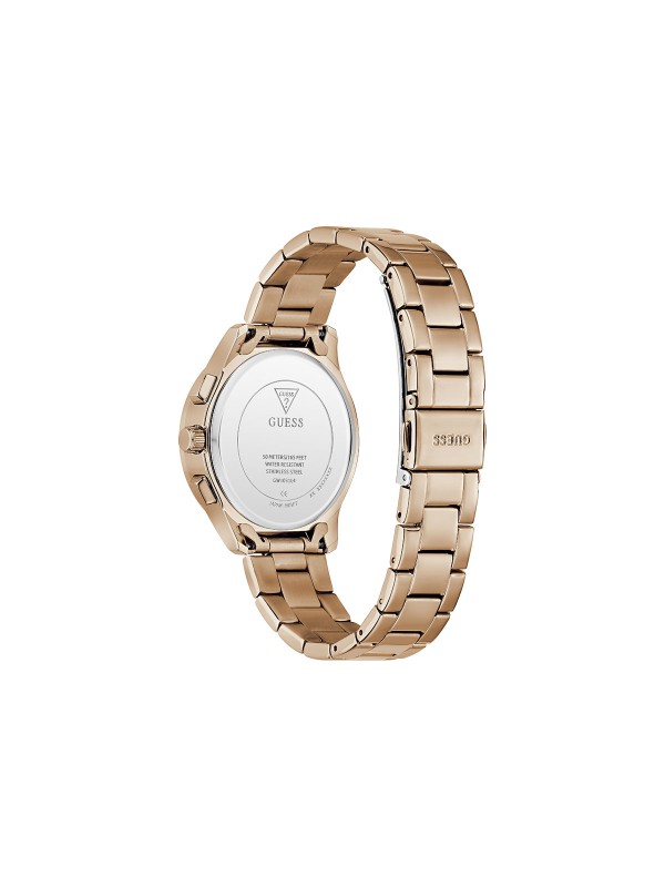 Elegantan GUESS Birdie ženski sat od 36mm. Multifunkcionalni mehanizam u tonu roze zlata sa rosegold brojčanikom. Vodootporan do 50m.