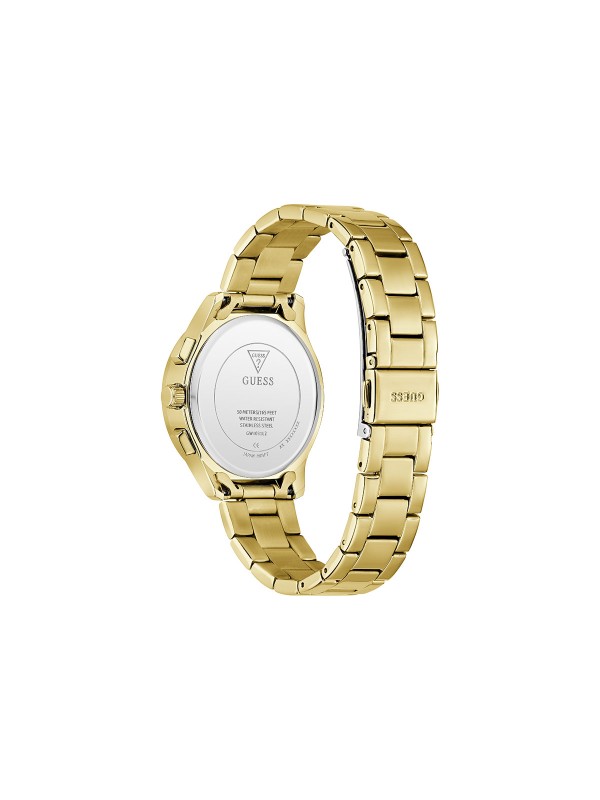 Elegantan GUESS Birdie ženski sat od 36mm. Multifunkcionalni mehanizam u zlatnom tonu sa šampanj brojčanikom. Vodootporan do 50m.
