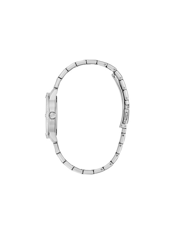 Elegantan GUESS Colette ženski sat. Kućište od 32mm u srebrnom tonu ukrašeno cirkonima sa prelepim brojčanikom od belog sedefa. Vodootporan do 30m.