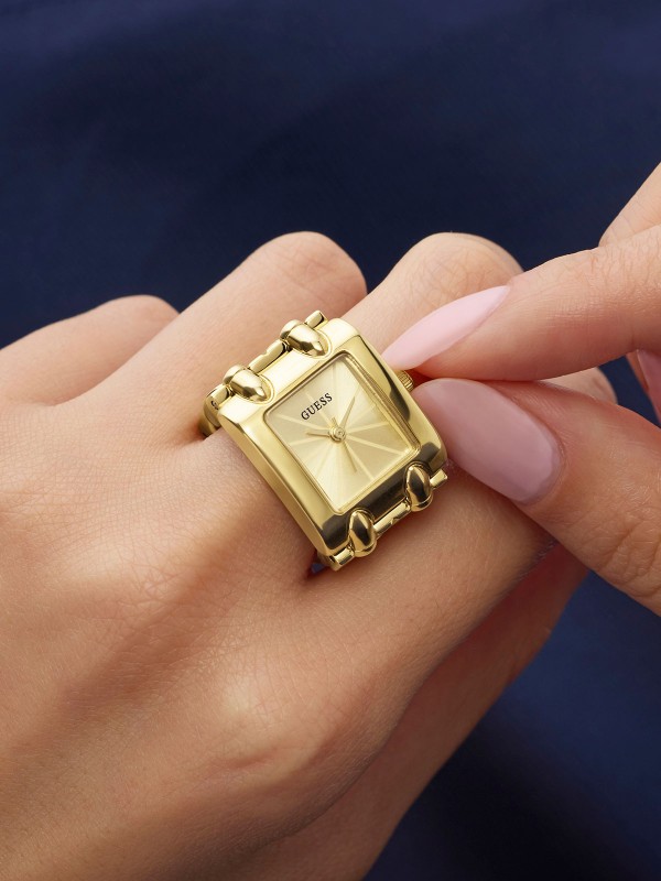 GUESS Mod Heavy Metal GW1025L2 ženski prsten-sat (S). Smeo i moderan dizajn u zlatnom tonu sa kućištem od 19,5mm i šampanj brojčanikom. Vodootpornost 30m.