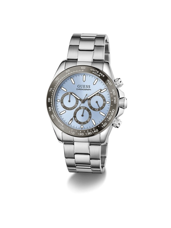 GUESS Arthur GW1058G1 muški sportski hronograf. Čelično kućište od 42mm sa gunmetal koronom i ledeno plavim brojčanikom. Vodootporan 50m.