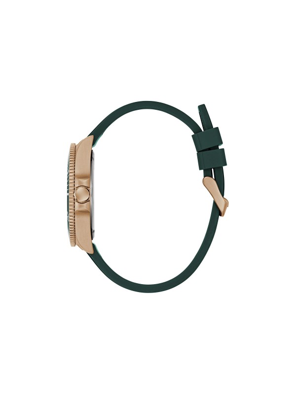 GUESS Cliff GW0969G5 muški sportski sat. Kućište u boji roze zlata od 43mm sa zelenom koronom i zelenom silikonskom narukvicom. Vodootporan do 50m.