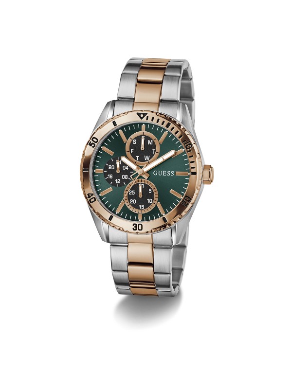 GUESS Velocity GW1061G6 muški sportski sat. Dvobojno kućište (srebro/roze zlato) od 43mm i upečatljiv zeleni brojčanik. Multifunkcionalan i vodootporan 50m.