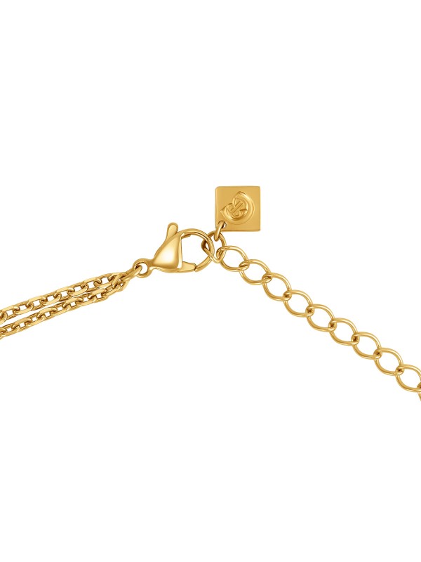 Elegantna CERRUTI 1881 Luciana ženska ogrlica sa dva reda lančića u zlatnom tonu. Detalji od bisera i cirkona na nerđajućem čeliku. Podesiva dužina 45+5cm.